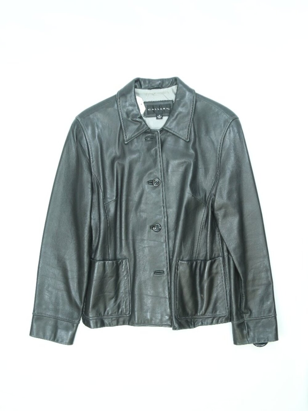 Women's Gallery Black Leather Button-Up Jacket Size Medium